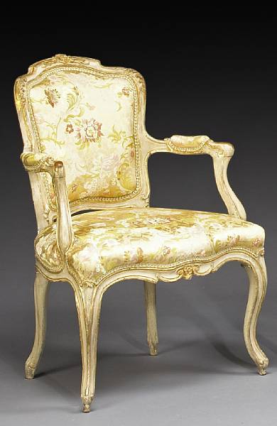 Appraisal: A Louis XV parcel gilt fauteuil mid th century The