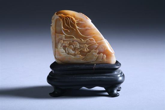 Appraisal: CHINESE TIANHUANG CARVING Finely carved to depict riverscape decoration wood