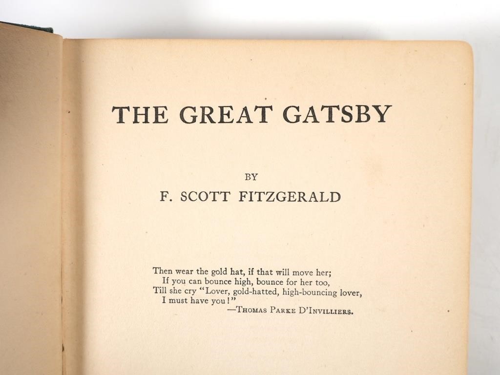 Appraisal: The Great Gatsby F Scott Fitzgerald Scribner Sons pages Has