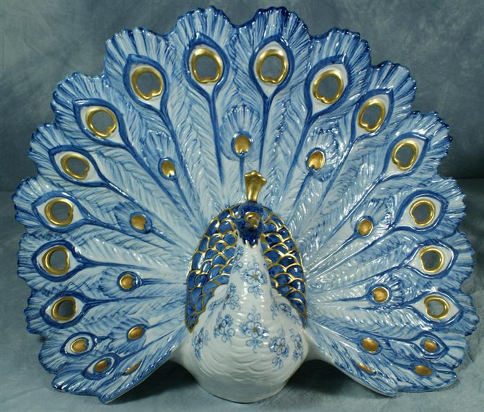 Appraisal: Blue porcelain peacock figurine made in Firenze Italy tall x