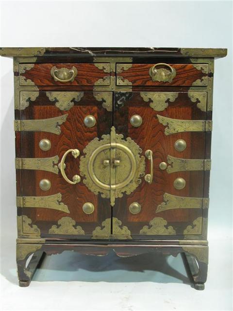 Appraisal: KOREAN STYLE MOUNTED HARDWOOD CABINET h w d in