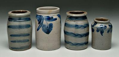 Appraisal: Four stoneware jars all salt glazed with free-hand cobalt floral