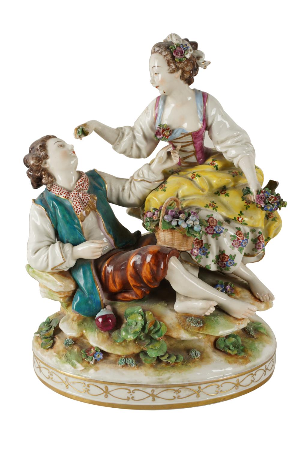 Appraisal: VOLKSTEDT PORCELAIN FIGURAL GROUPunderglaze blue mark depicting an amorous couple