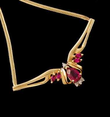 Appraisal: A Ladies' Necklace with Diamonds and Synthetic Rubies k yellow