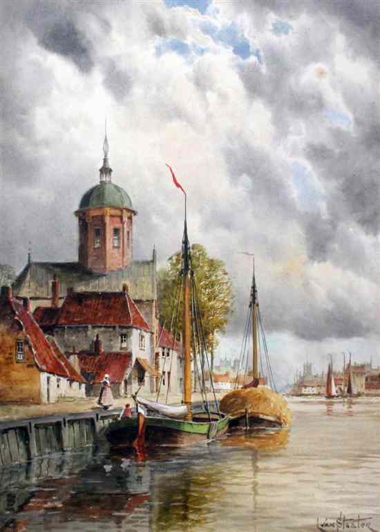 Appraisal: Louis Van Staaten - watercolour Canal scene signed x in