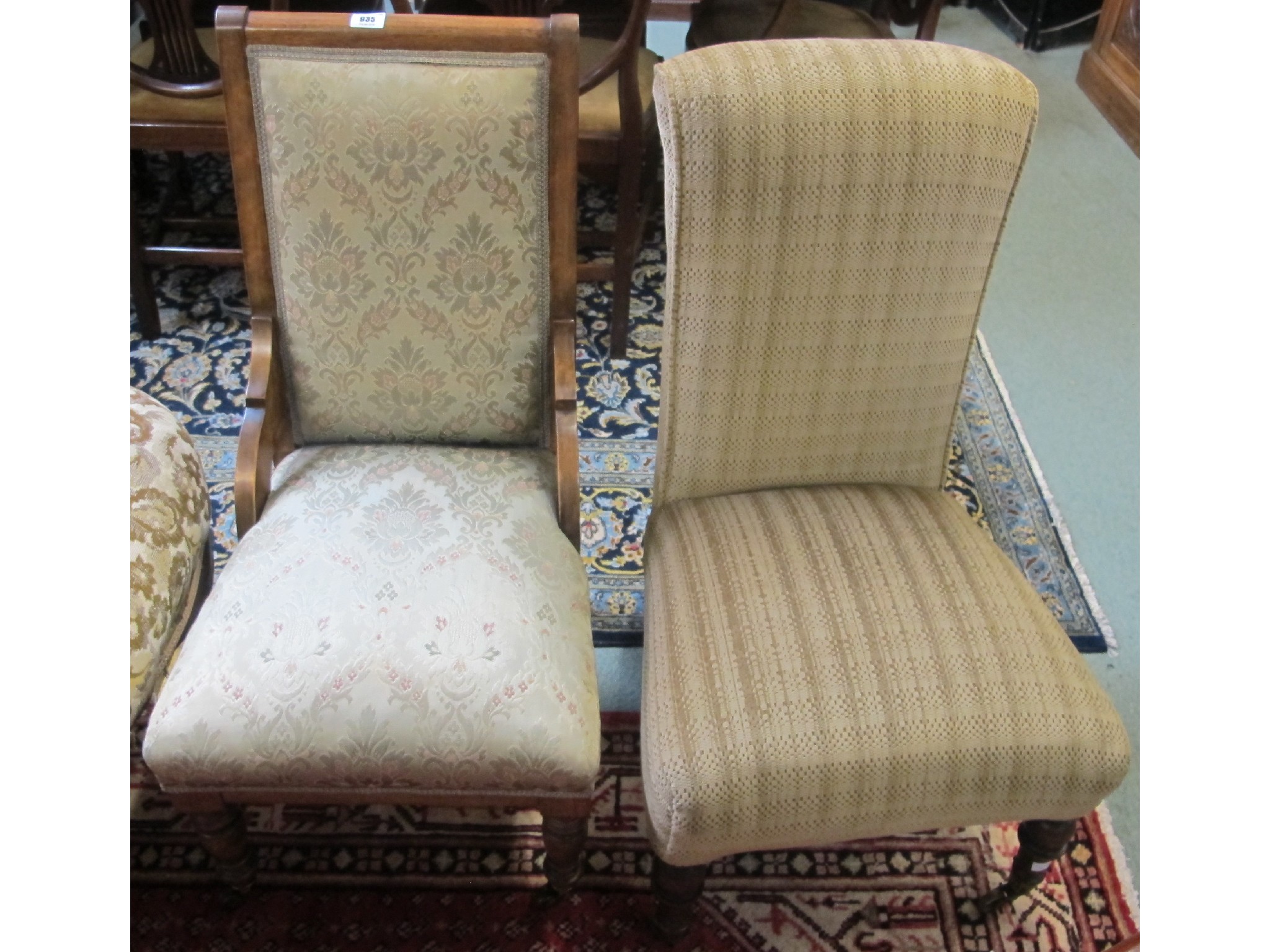 Appraisal: Two Victorian upholstered nursing chairs and a plant stand