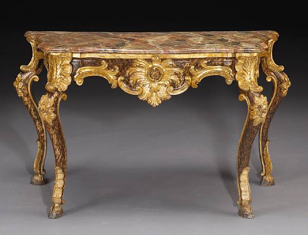 Appraisal: An Italian Rococo painted and parcel gilt console table possibly