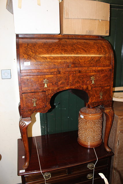 Appraisal: AN EARLY TH CENTURY BURR WALNUT VENEERED ROLL TOP DESK