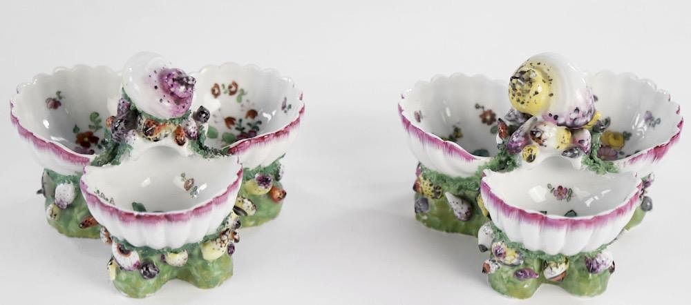 Appraisal: Pair th Century German Porcelain Shell Form Sweetmeat Dishes ca