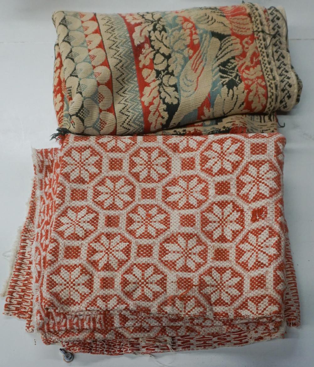 Appraisal: TWO JACQUARD WOVEN COVERLETSTwo Jacquard Woven Coverlets