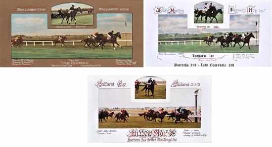 Appraisal: THREE PHOTOGRAPHS OF BALLARAT RACE FINISHES including two hand coloured