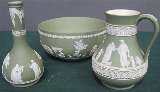 Appraisal: THREE GREEN WEDGEWOOD PIECES Three pieces of English green Jasperware