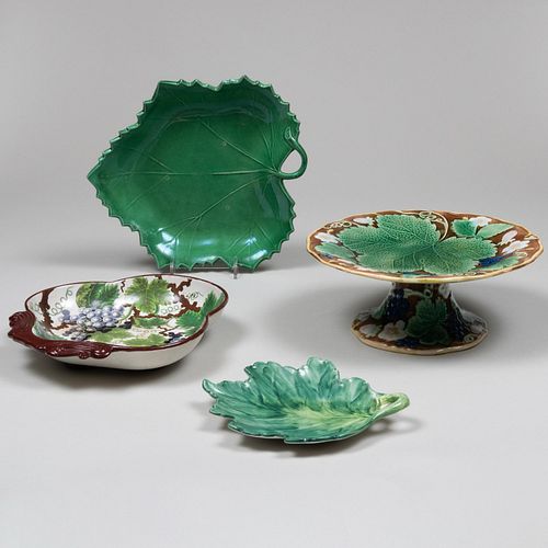 Appraisal: ENGLISH PORCELAIN AND MAJOLICA LEAF WARESComprising An English pearlware shell