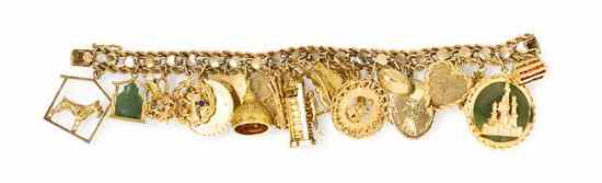 Appraisal: A Karat Yellow Gold Charm Bracelet with Attached Charms in