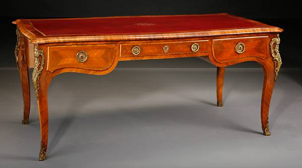 Appraisal: A Louis XV style gilt bronze mounted mahogany bureau plat