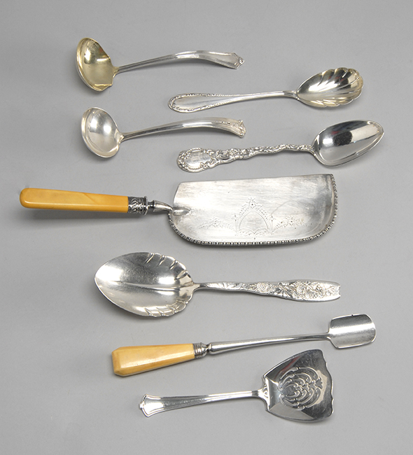 Appraisal: SIX AMERICAN SILVER SERVING PIECES Together with two ivory-handled silver