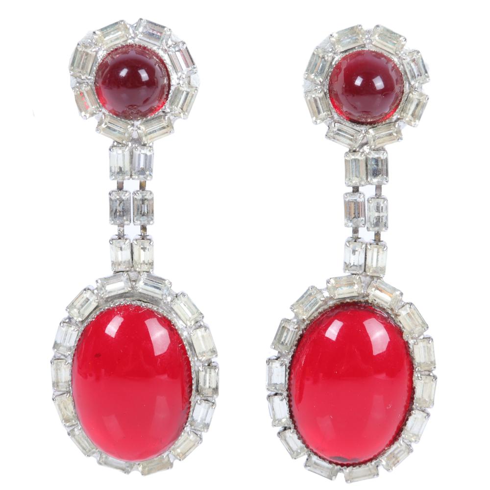 Appraisal: WILLIAM DELILLO LARGE DROP EARRINGS WITH RUBY JELLY DOMED AND