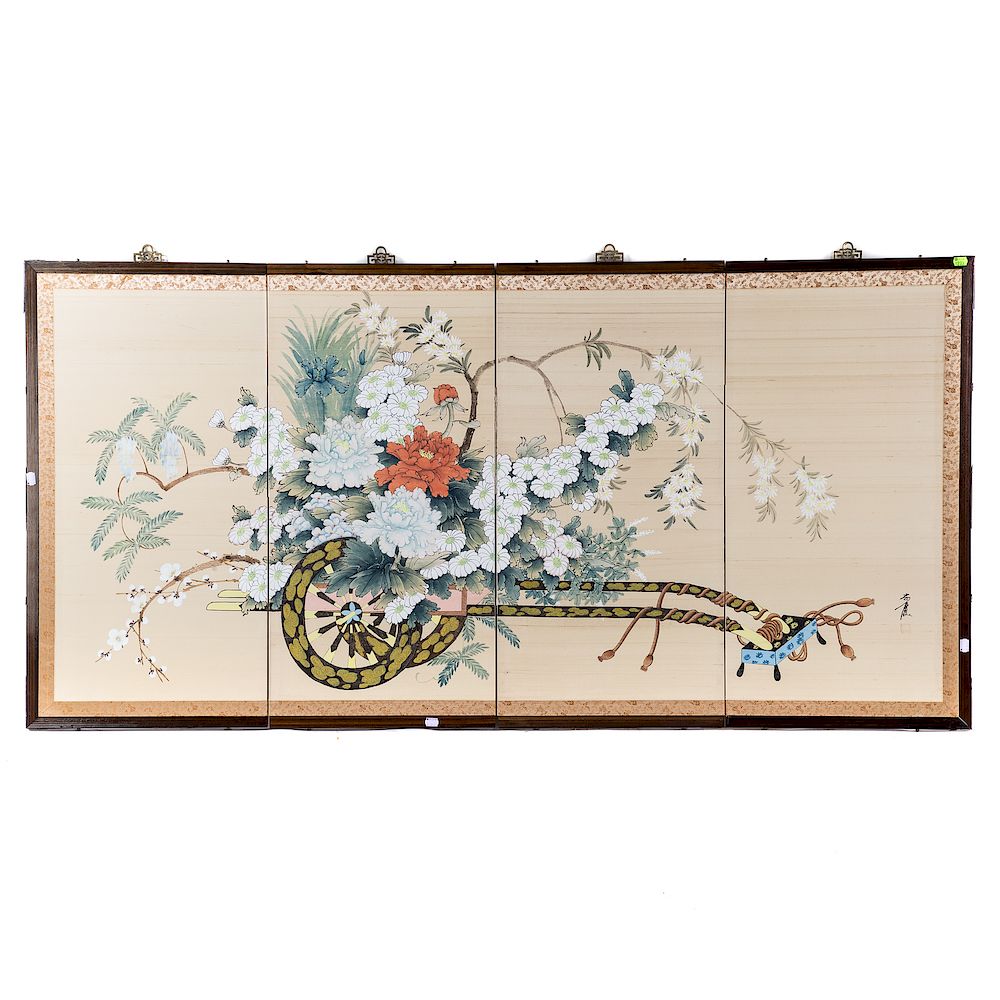 Appraisal: Chinese Decorated -Panel Screen th century multicolored painted designs of