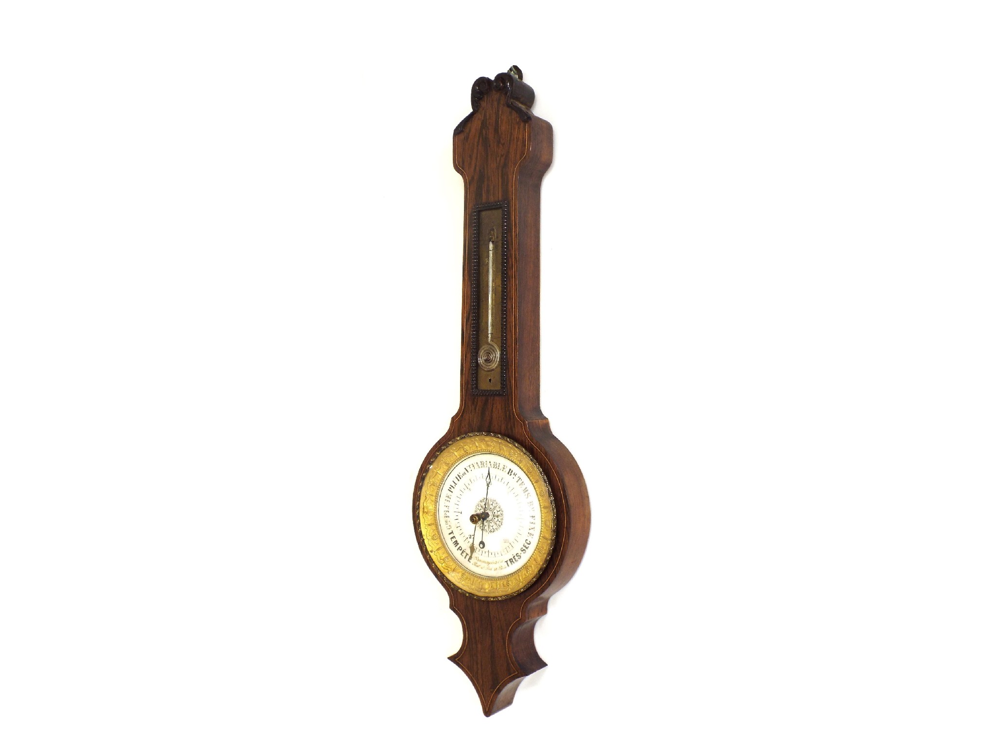 Appraisal: Small French rosewood multiple tube wheel barometer thermometer the dial