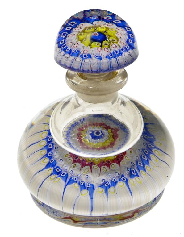 Appraisal: A STOURBRIDGE MILLEFIORE INKWELL PAPERWEIGHT AND STOPPER with concentric white