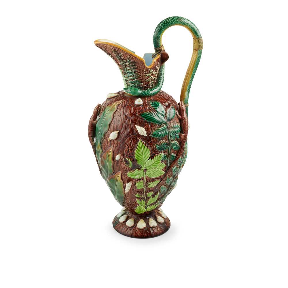 Appraisal: GEORGE JONES MAJOLICA PALISSY STYLE EWER LATE TH CENTURY the