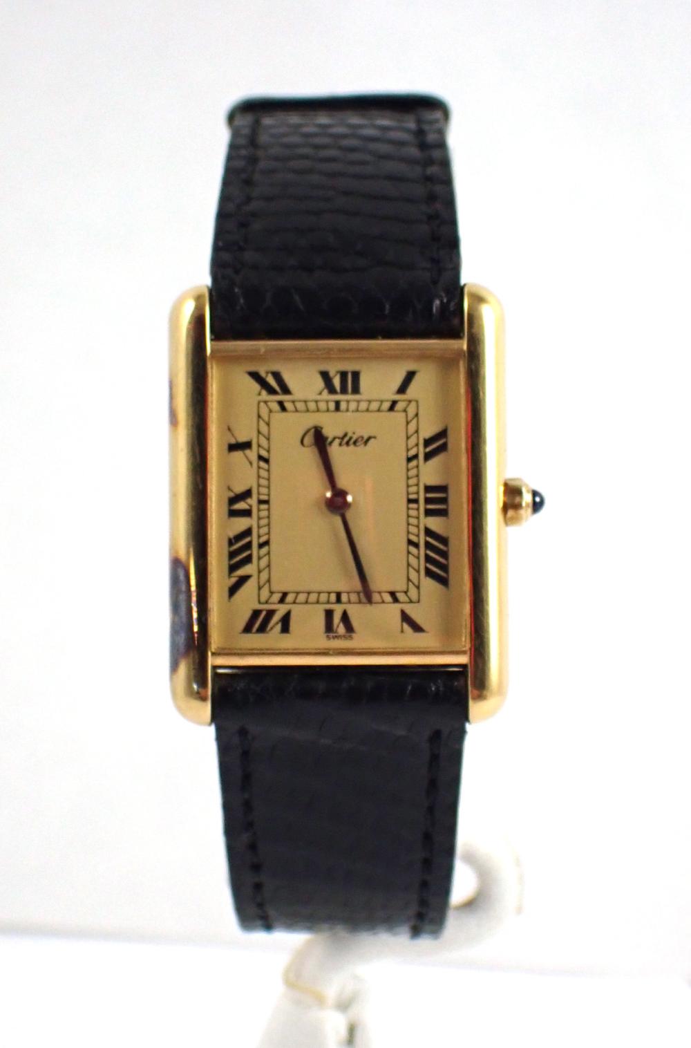 Appraisal: LADY'S CARTIER TANK QUARTZ VERMEIL WRIST Watch Must de Cartier