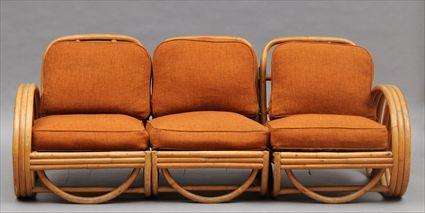 Appraisal: Rattan Three-Piece Sectional Sofa Beverly Hills Rattan Labeled on seat