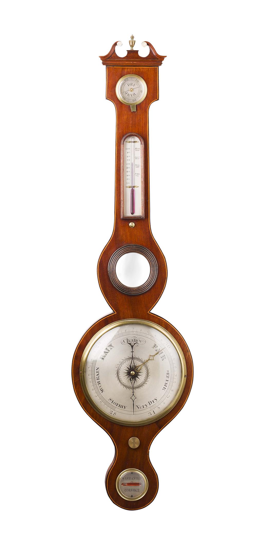 Appraisal: YBANDED MAHOGANY BANJO BAROMETER EARLY TH CENTURY of typical form