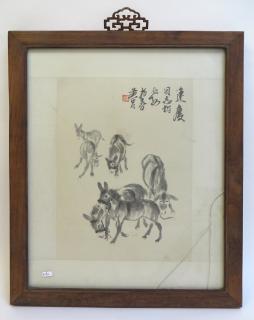 Appraisal: Chinese Painting With Frame Chinese Painting With Frame Donkeys in