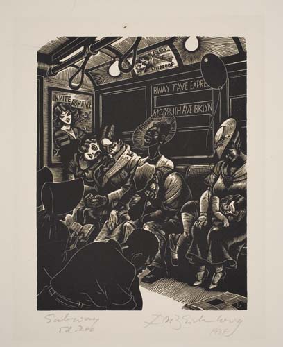 Appraisal: FRITZ EICHENBERG Subway Wood engraving x mm x inches full