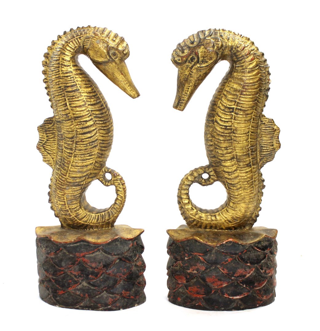 Appraisal: A pair of Thai gilt alabaster figures of seahorses th