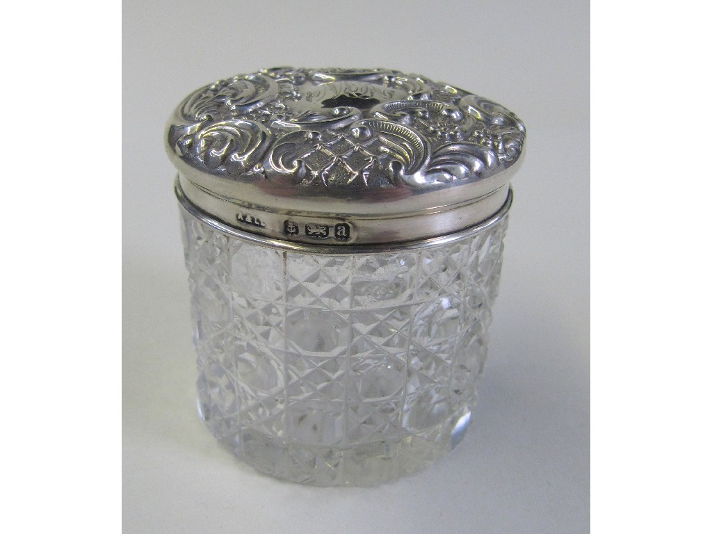 Appraisal: Silver topped dressing table jar Birmingham