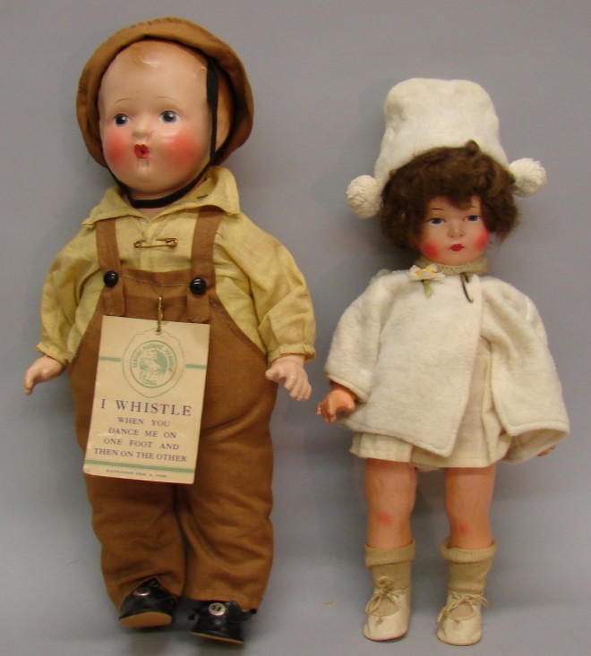 Appraisal: Pair of dolls Tagged Madame Hendren I WHISTLE doll Male