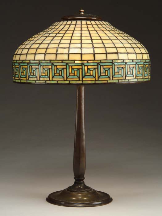 Appraisal: TIFFANY STUDIOS GREEK KEY TABLE LAMP Lovely Tiffany table lamp