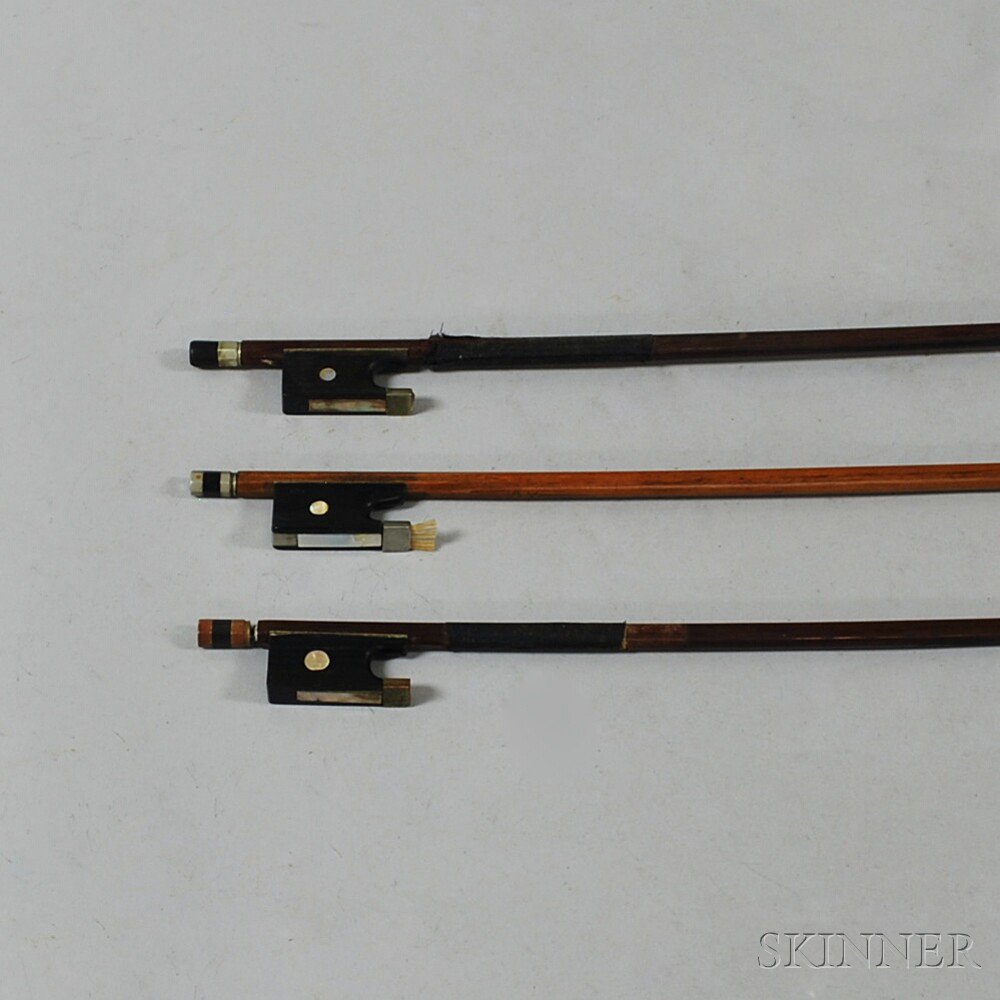 Appraisal: Three Violin Bows the round sticks stamped CONSERVATORY BAUSCH and