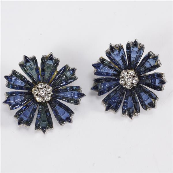 Appraisal: Trifari Alfred Philippe invisible set Sapphire Blue Poinsettia and pave