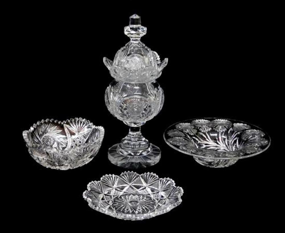 Appraisal: GLASS Five assorted cut glass pieces including large flat rimmed