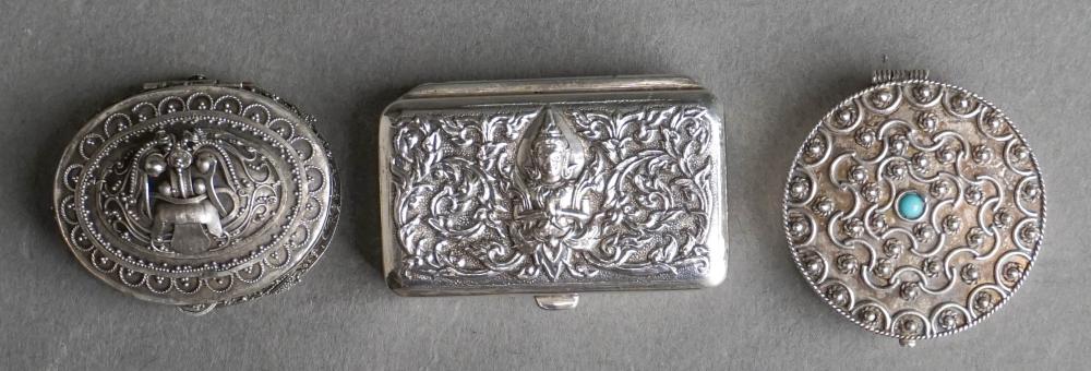 Appraisal: THREE STERLING SILVER PILLBOXES OZTThree Sterling Silver Pillboxes Dimensions ozt