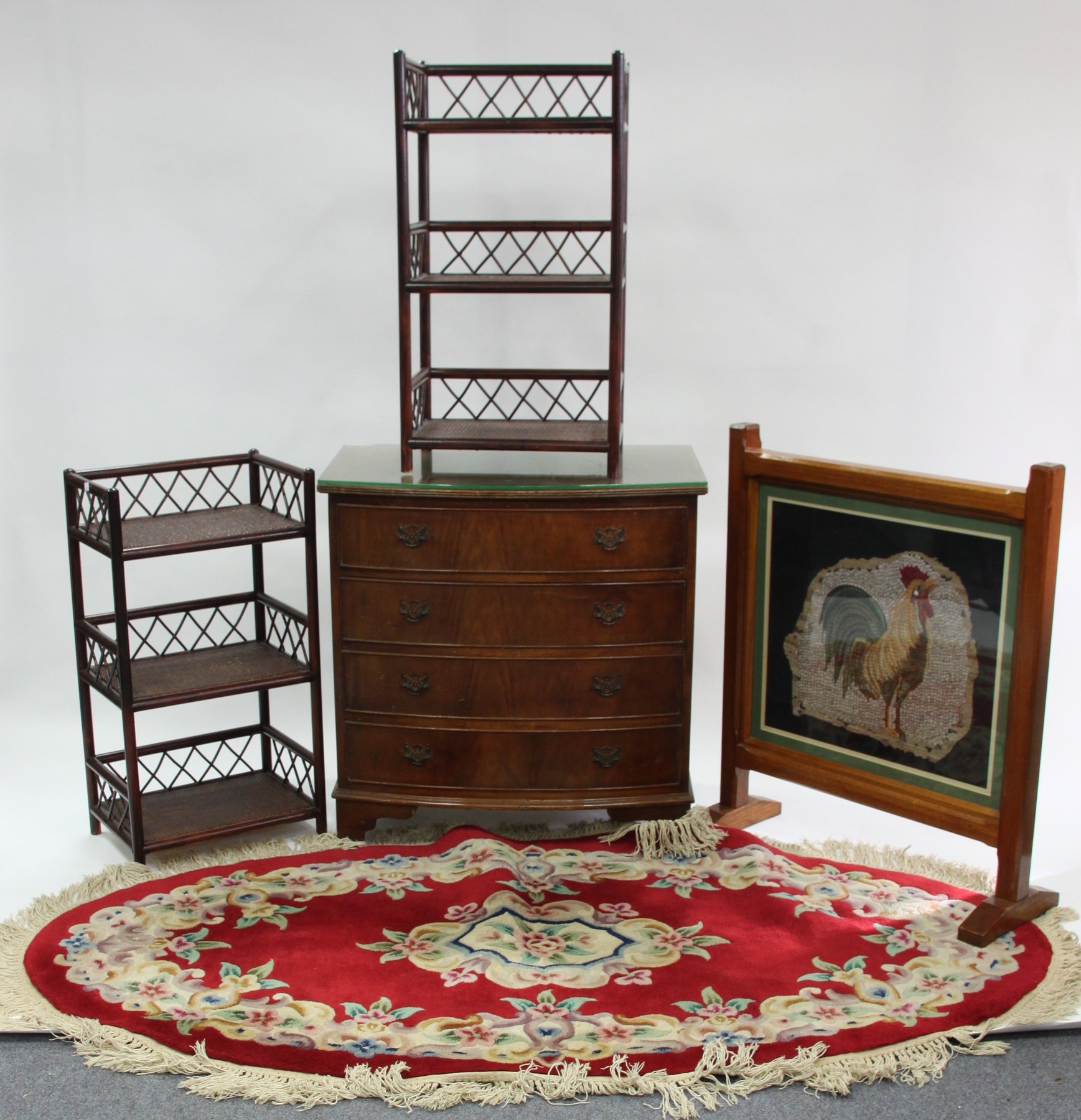 Appraisal: A firescreen with needlework panel depicting a cockerel cm wide