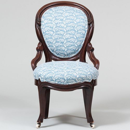 Appraisal: VICTORIAN OAK AND UPHOLSTERED SIDE CHAIRThe front legs with porcelain