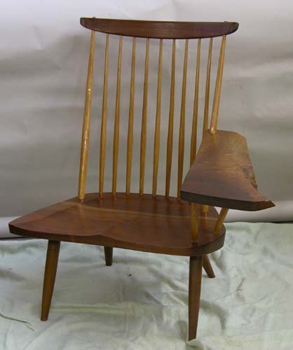 Appraisal: walnut lounge chair with hickory spindles saddle seat and one