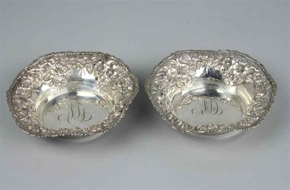 Appraisal: PAIR OF STERLING REPOUSSE SWEETMEAT DISHES early th century marked