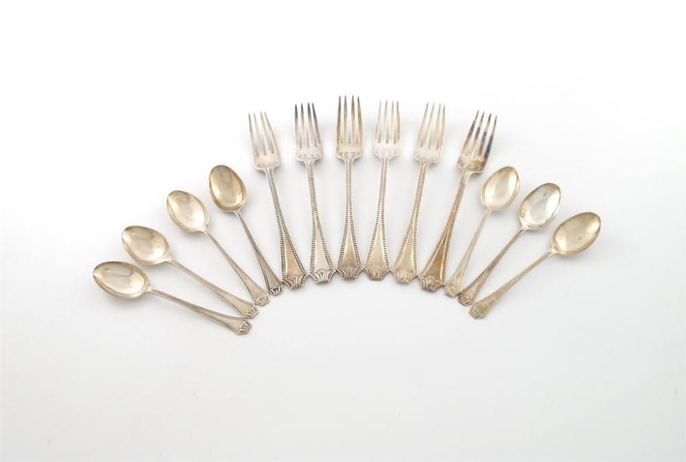 Appraisal: A set of six silver dessert forks and seven teaspoons