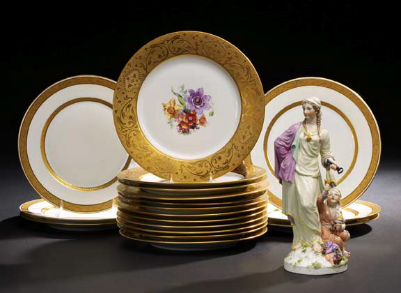 Appraisal: Set of Six Avenir Limoges Chased Gold-Banded White Porcelain Dinner