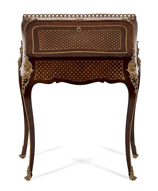 Appraisal: A Louis XV Style Brass Mounted and Inlaid Bureau de