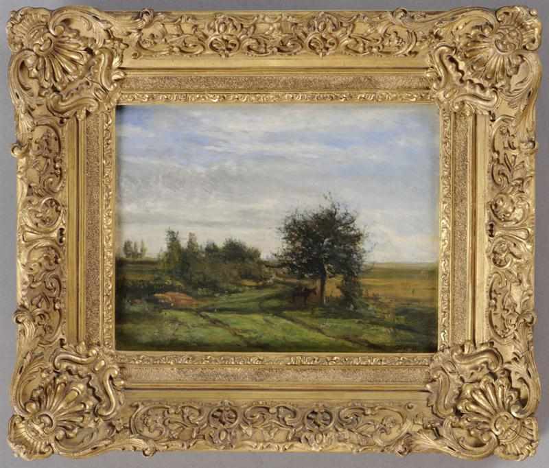 Appraisal: ATTRIBUTED TO CHARLES FRANCOIS DAUBIGNY LANDSCAPE WITH A HORSE Oil