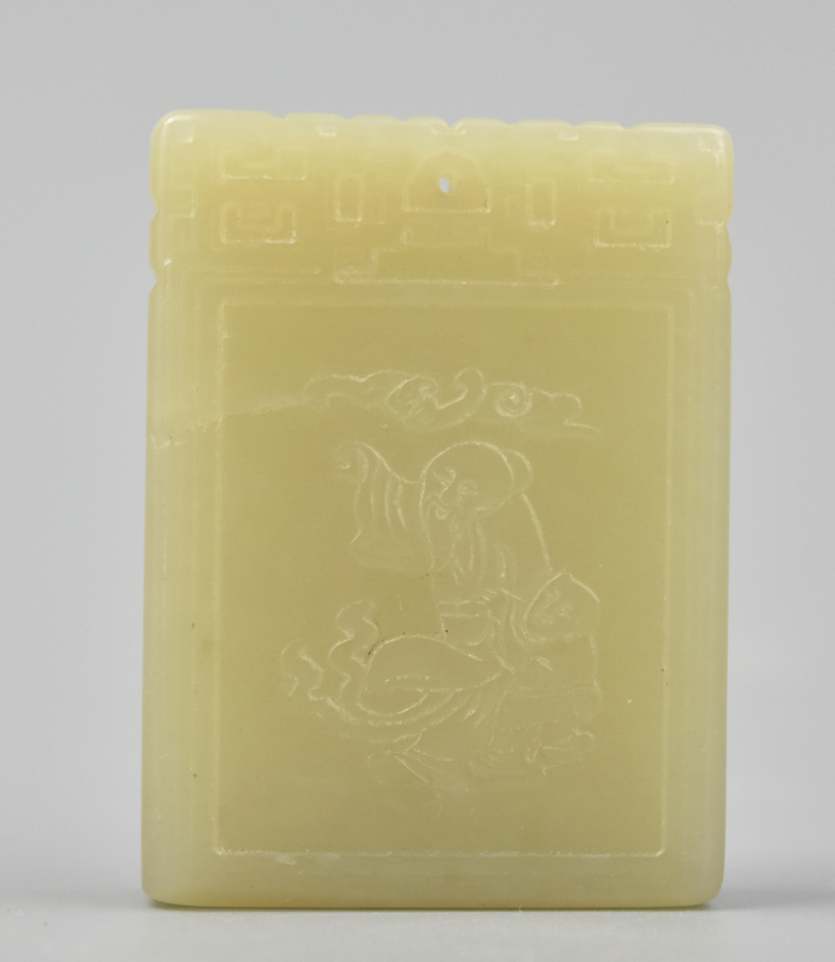 Appraisal: CHINESE RECTANGULAR JADE PENDANT W SAGE QING D A rectangular