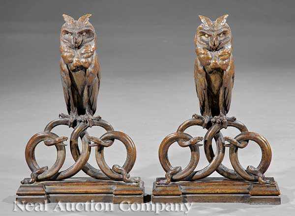 Appraisal: A Fine Pair of French Art Deco Bronze Figural Andirons