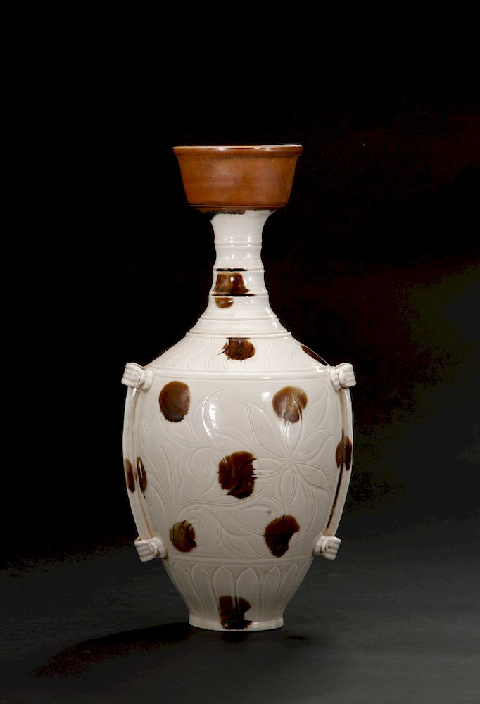 Appraisal: Chinese Rare White Ding Russet Spotted Vase The tall ovoid