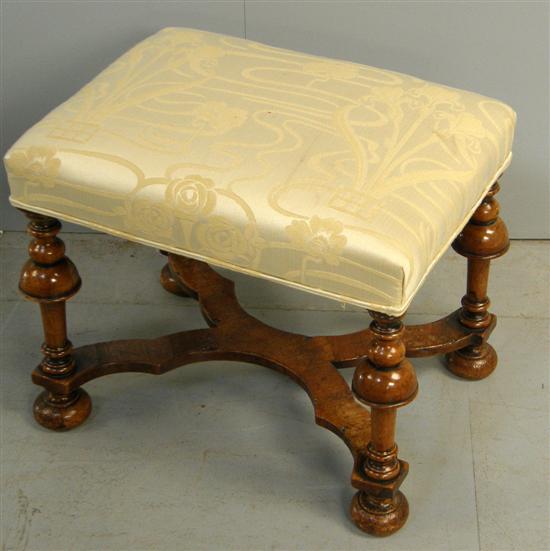 Appraisal: th century style walnut stool on four turned supports and